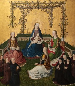 Madona com o Menino no caramanchão de rosas (Maria mit dem Kind in der Rosenlaube), ca. 1470 de Master of the Life of Virgin Mary