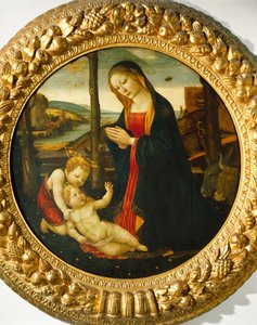 Madonna and Child with St. John (óleo no painel) de Master of the Miller Tondo (attr. to)