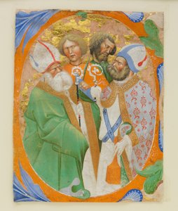 Iluminação Manuscrita com Quatro Santos num O Inicial, de um Livro Coral, 1440-50.