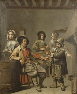 Menino servindo uma taça de vinho para um camponês, c.1650 (óleo sobre tela) de Master of the Processions