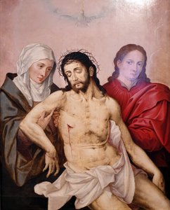 O corpo de Jesus, segurado por Maria e João