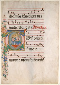 Folha Manuscrito com a Trindade em T inicial, de um Antifonário, segunda metade do século XV.