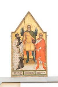 São Miguel Arcanjo, Bartolomeu, Juliano e o doador, c.1360-1365 (painel) de Master of the Rinuccini Chapel