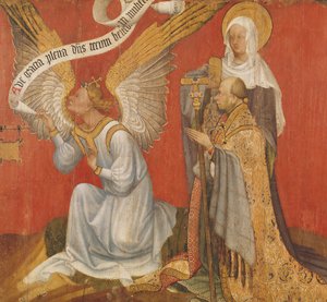 Painel de um díptico representando o Anjo da Anunciação, o Doador e uma Santa Feminina, possivelmente Santa Maria Madalena, c.1420