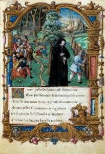 Representação da Rainha de Navarra Margarita de Angoulema (1492-1549), cena de amor cortês. Página extraída do manuscrito "La coche ou Debat d