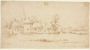 Paisagem com Aldeia Moated, 1559-1561. de Master of the Small Landscapes