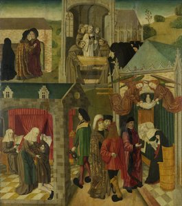 Santa Isabel da Hungria Cuidar dos doentes em Marburgo, Morte de Santa Isabel, ala direita interior de um retábulo feito para o Grote Kerk em Dordrecht de Master of the St Elizabeth Panels