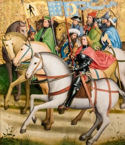 Os Três Reis Magos e o seu séquito, cerca de 1450/55 (têmpera e óleo sobre abeto) de Master of the Sterzing Altarpiece