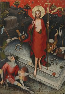 A Ressurreição. Do Altar de Trebon - Mestre de Wittingau (Mestre do Altar de Trebon) (activo ca 1380-1390). Tempera no painel, cerca de 1380. Dimensão : 132x92 cm. Galeria Nacional, Praga