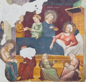 Nascimento do Baptista, primeira metade do século XIV (fresco destacado) de Master of the Urbino Coronation