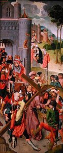 Cristo carregando a cruz, painel lateral de um tríptico, c.1490s (óleo sobre painel) (ver também 152537)