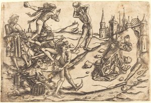 O apedrejamento de Santo Estêvão de Master with the Banderoles after Israhel van Meckenem
