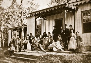 General Heintzelman Entreter Amigos no Acampamento Convalescente, Alexandria, 1861-65 de Mathew B. Brady