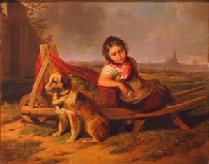 Menina com cachorro na frente de Viena de Mathias Ranftl