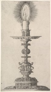 Castiçal com vela acesa de: Insigne Ac Ac Plane Novum Opus Cratero graphicum, Ein n..., 1551. de Mathias Zundt