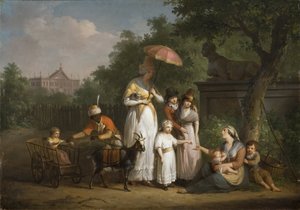 Une famille noble distribue des aumones dans un parc - A Noble Family Distributing Alms in a Park, de Bree, Mathieu Ignace van (1773-1839). Óleo sobre madeira