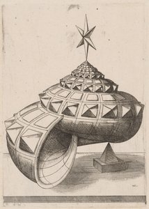 Uma perspectiva de uma concha de caracol facetada equilibrada em uma pirâmide de Mathis Zündt, after Hans Lencker
