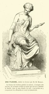Mulher romana antiga girando fio (gravura) de Mathurin Moreau