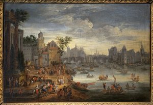 Vista de Paris com a Pont Neuf. Pintura atribuída a Mathieu Schoevaerdts (finais do século XVII), óleo sobre tela