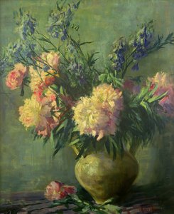 Peônias Rosa (óleo sobre tela) de Matilde Browne