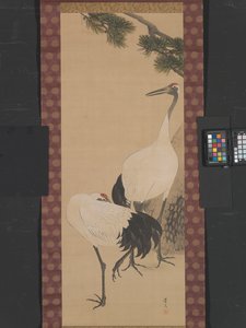 Gruas, Bambu e Pinho, Período Edo (tinta e cores aquosas sobre seda)