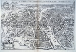 Plano de Paris em 1615. Gravura de Mathieu Merian