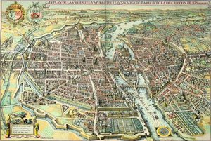 Plano de Paris em 1615. Gravura de Mathieu Merian