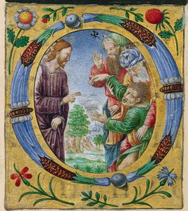 Corte de um Missal: O inicial com Cristo realizando um exorcismo, c. 1520.
