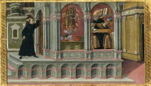 Visão de Santo Agostinho sobre os santos Jerônimo e João Batista, 1476 de Matteo di Giovanni di Bartolo