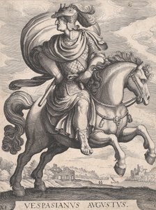 Imperador Vespasian on Horseback, da série The First Twelve Roman Caesars, placa 1..., 1610-50.