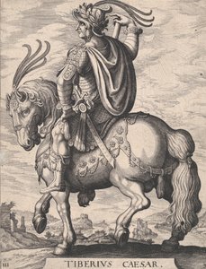 Placa 3: Imperador Tibério a Cavalo, de "Os Doze Primeiros Césares Romanos", depois de Te..., 1610-50.