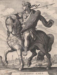 Placa 5: Imperador Cláudio a Cavalo, de "Os Doze Primeiros Césares Romanos" depois de Tem..., 1610-50.
