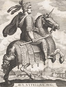 Placa 9: Imperador Vitellius a Cavalo, de "Os Doze Primeiros Césares Romanos", depois de Te..., 1610-50. de Matthaus Merian