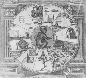 Frontispiece Tratado Velho Histórico Cosmi segundo lugar de Robert Fludd sobre a natureza da Sue macaco Tecnica macrocosmo, Frankfurt, 1624