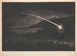 Uma representação do meteoro visto em Paddington cerca de 12 minutos antes das 11 horas, na noite de 11 de fevereiro de 1850 de Matthew Cotes Wyatt
