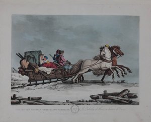 A carruagem de viagem russa de inverno, década de 1810