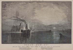 Quebrá-la! ou, O Mau Navio Igreja Irlandesa Sendo Rebocada para Sua Última Casa em Westminster (cor litho) de Matthew