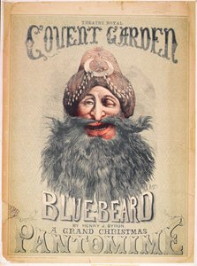 Cartaz para uma pantomima de Natal de &39;Barba Azul&39; produzida por Henry J. Byron no Theatre Royal, Covent Garden, c.1860
