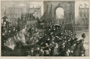 The Oxford and Cambridge Boat Race: Hammersmith Bridge on race day (gravura) de Matthew White Ridley