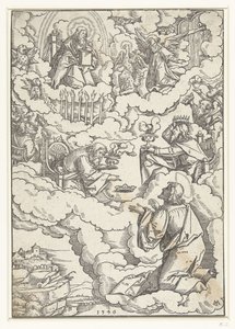 Neerlandês: Visão de João Evangelista com Deus entronizado e os vinte e quatro anciãos de Matthias Gerung