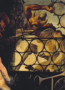 O Diabo atacando a janela, detalhe de Santo Antônio, o Eremita do Retábulo de Isenheim, c.1512-16 de Matthias Grünewald