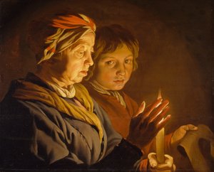 Mulher adulta e um menino à luz de velas, 1630-1650 de Matthias Stomer