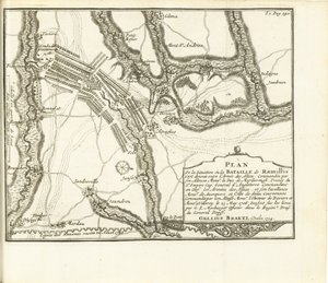 Escória de Ramillies, 1706 Plano da Cidade Chateau e Forte de Huy sitiados pelos Exércitos de S.A.E. de Baviere & du Marechal de Villeroy le 26 de maio de 1705 (título no objeto)