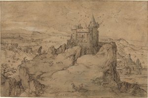 Paisagem com castelo acima de um porto de Matthys Cock
