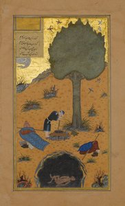 Como um Braggart foi afogado num Poço, Folio 33v de um Haft Paikar..., ca. 1430. de Maulana Azhar