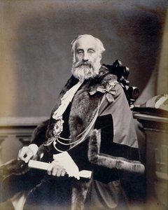 Burt, xerife de Londres, vestindo vestido escarlate, distintivo de luto e corrente, c1865