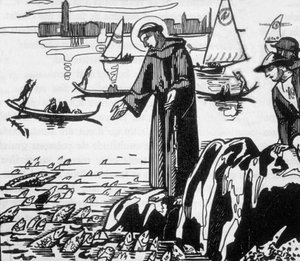 São Francisco de Assis pregando aos peixes em Rimini, gravado por Jacques Beltrand após desenho de Maurice Denis de Maurice (after) Denis