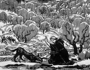 conversão por São Francisco de Assis do lobo de Agubbio, gravada por Jacques Beltrand após desenho de Maurice Denis de Maurice (after) Denis