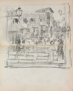 Caderno de desenho italiano: Ponte com figuras, páginas 93 e 94, 1898-1899. de Maurice Brazil Prendergast