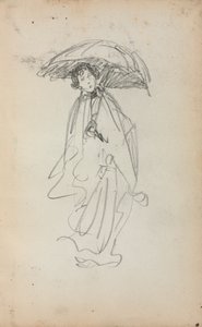 Caderno de desenho italiano: Mulher em pé com guarda-sol, página 259, 1898-1899. de Maurice Brazil Prendergast